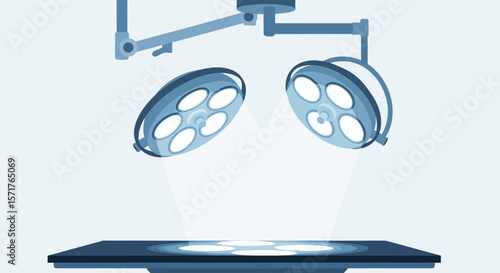 Operating Room Lights Illuminating An Empty Surgical Table In A Hospital