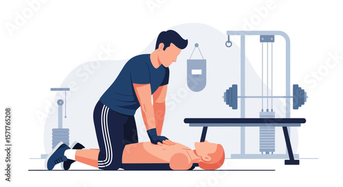 Gym Emergency Response First Aid Training Scene Man Performing Cpr