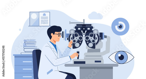 Ophthalmologist Examining Eyesight With Phoropter Healthcare Visual Acuity Correction Equipment