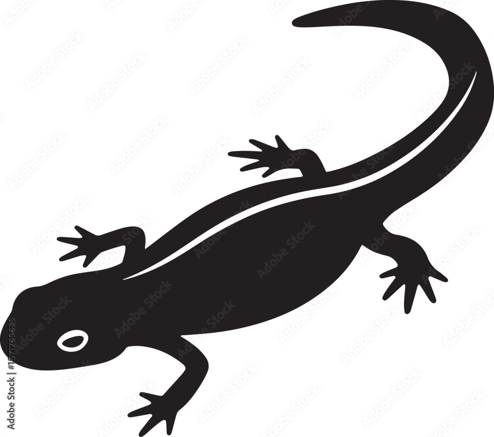 Fototapeta premium Silhouette of a salamander reptile in black and white vector illustration design