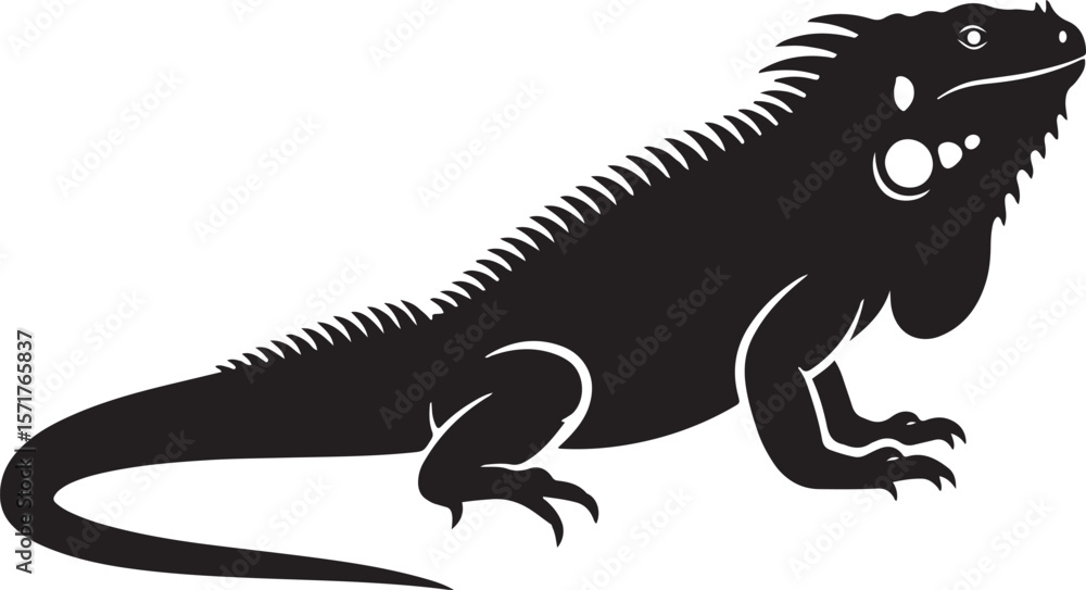 Fototapeta premium Vector silhouette illustration of a detailed black iguana reptile against a white background
