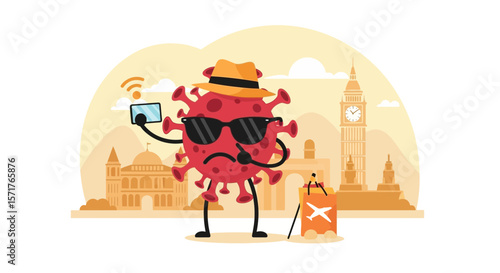 Pandemic Tourism Impact Represented Through A Coronavirus Character Visiting London