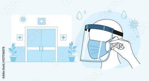 Wearing Protective Face Shield And Mask Before Entering Hospital Facility