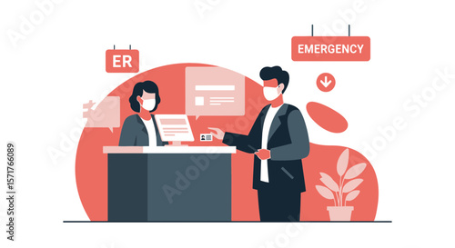 Patient Registration At Emergency Room During Pandemic With Protective Masks