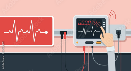 Digital Heartbeat Monitoring Displaying Vital Signs In A Medical Environment Concept