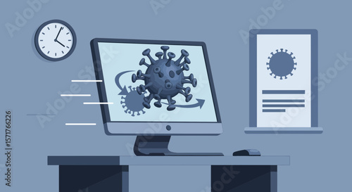 Digital Threat Visualizing Viral Spread On Computer Screen For Cybersecurity Awareness