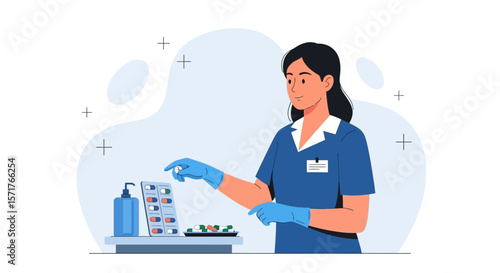 Health Professional Dispensing Medications With Safety Protocols In Healthcare Environment