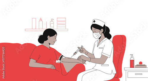 Healthcare Professional Administering Vaccine To Patient At Home In Flat Illustration