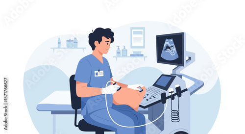 Healthcare Professional Conducting Ultrasound Examination for Pregnant Patient