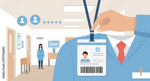 Healthcare Professional Identification Badge In Hospital Setting Representing Modern Medicine