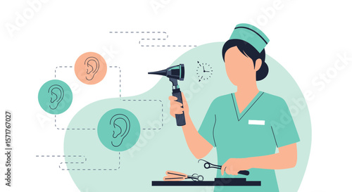 Healthcare Professional Performing Ear Examination Using Medical Tools Illustration