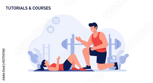 Personal Trainer Guides a Woman Through Crunches During Training Exercise