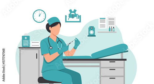 Healthcare Professional Preparing For A Vaccination In A Clinic Setting Illustration