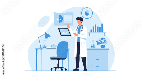 Doctor Analyzing Medical Data On A Digital Tablet In A Modern Office