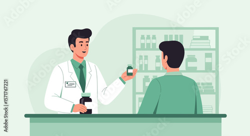 Pharmacist Consulting Patient About Medicine at Pharmacy Store Medication Advice
