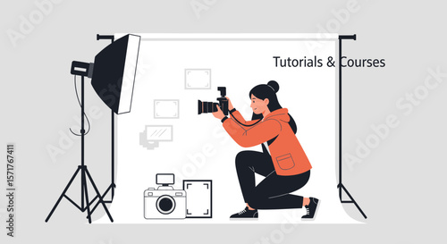 Photography Studio Setup Featuring Woman Photographer And Equipment For Creative Content