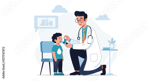 Doctor Assisting Young Patient Using Inhaler For Breathing Treatment