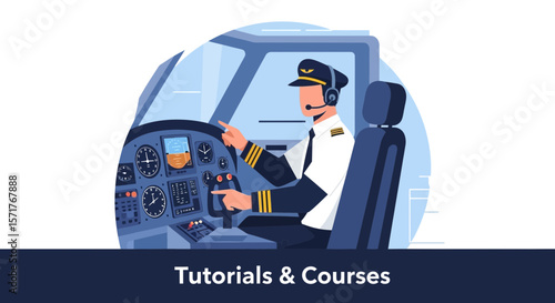 Pilot Inside Plane Cockpit Controls Flight Aircraft Avionics Flying Illustration