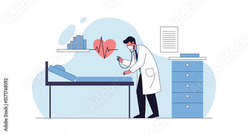 Doctor Checks Heart Rhythm In The Examination Room With Modern Elements