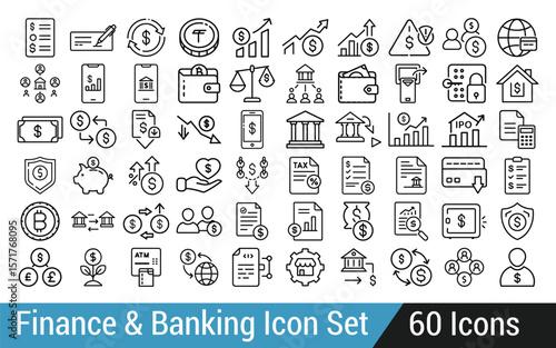 Comprehensive finance and banking icon set for digital and print media