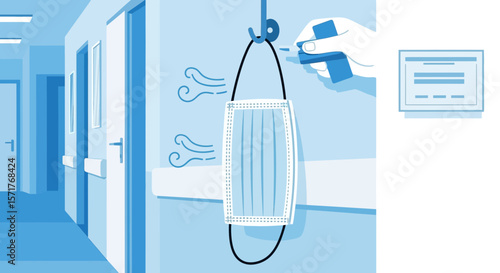 Hospital Environment With Mask Disinfection And Medical Facility Hallway Illustration