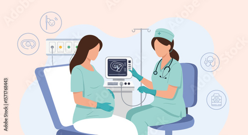 Prenatal Checkup Showing Healthcare Professional Performing Ultrasound On Pregnant Woman