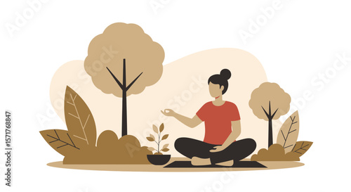 Woman Practicing Meditation In Nature For Mental Wellbeing and Personal Growth