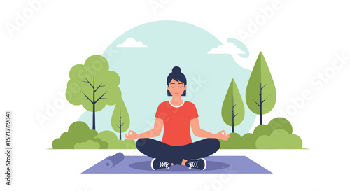 Woman Practicing Yoga Outdoors For Healthy Life In A Peaceful Environment