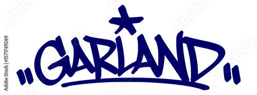 Garland graffiti tag in urban street art style, hand drawn lettering vector on transparent background.
