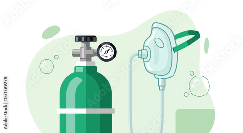 Illustration Of Oxygen Tank With Mask For Medical Use In Healthcare Settings