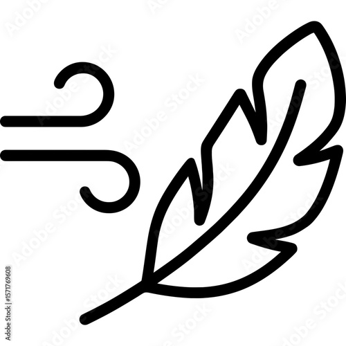 Feather floating in air currents outline icon vector