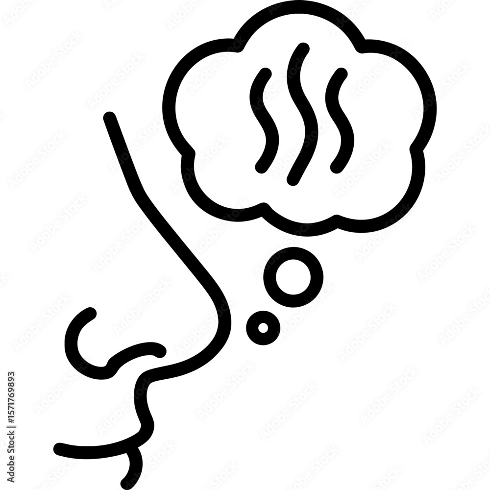 Fototapeta premium Smell memory with nose and thought bubble outline icon vector