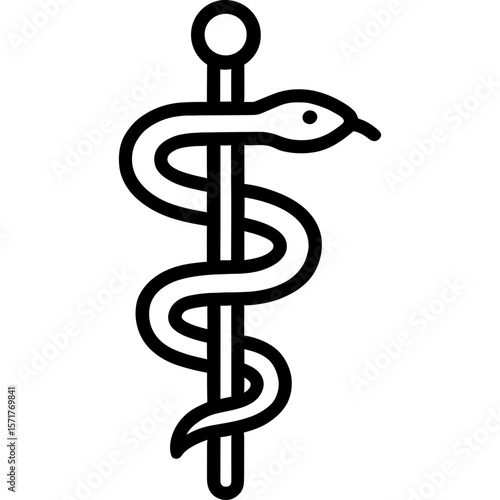 Rod of asclepius outline icon vector