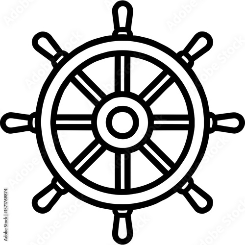 Ship's wheel helm outline icon vector