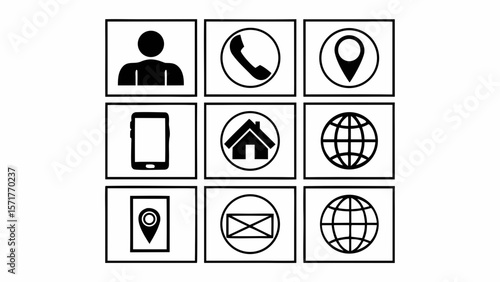 Collection of nine common contact and communication icons in a grid layout
