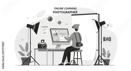 Young Photographer Enhancing Photos On A Computer In An Inspiring Studio