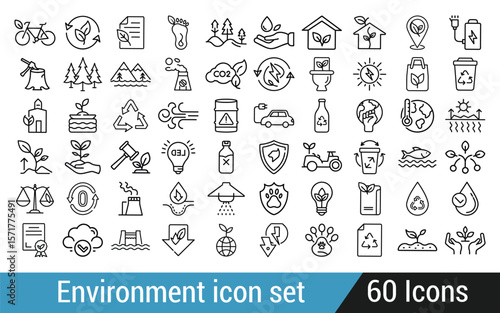 Comprehensive collection of environmental and eco friendly icons for sustainability and conservation