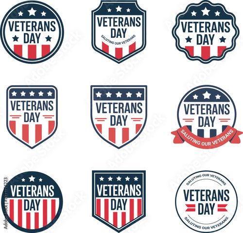 Veterans Day Badge Icon Set – Patriotic Emblems for T-Shirts and Merchandise