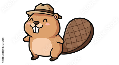 Smiling Beaver Wearing a Hat