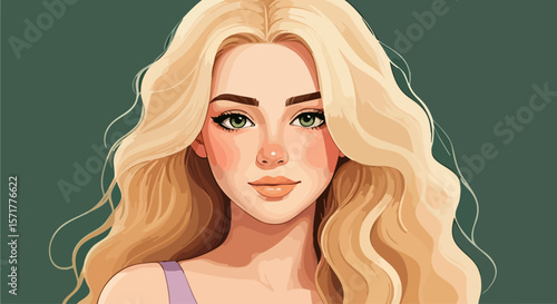 Beautiful woman with long wavy hair. Radiant blonde beauty. Vector, EPS 10 version.