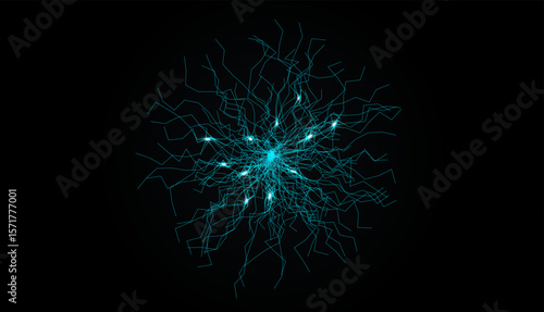 Neural Network Lines with Signal Glow Points On Black Background. Futuristic Tech And Brain-Inspired Concept Design for Data Science, Neuro Lab, AI Tech, Machine Learning. Vector Illustration