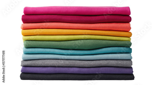 Stack of folded colorful fabrics arranged in a vibrant rainbow color gradient