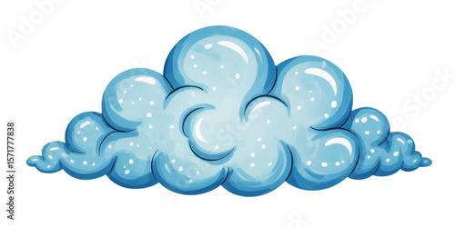 Blue Fluffy Cloud Hand Drawn Illustration, Cute Cartoon Sky Element in Light Pastel Shades, Ethereal Soft Air Concept, Cloud Icon Isolated on White for Weather, Nature, or Fantasy Artwork