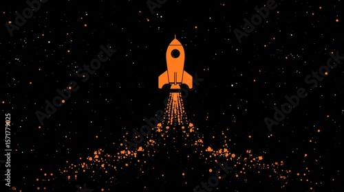 Orange rocket blasting off into space