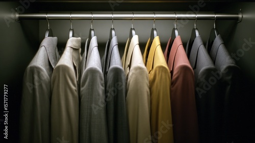 Clothes hanging in a dark closet