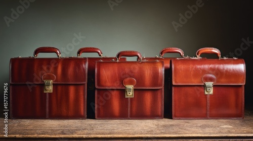 Row of vintage leather briefcases