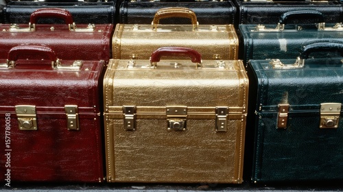 Vintage travel cases in various colors