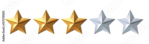 3D Realistic Golden and Silver Star Rating Icons – Customer Review Visual, 5-Star Feedback System Vector Illustration