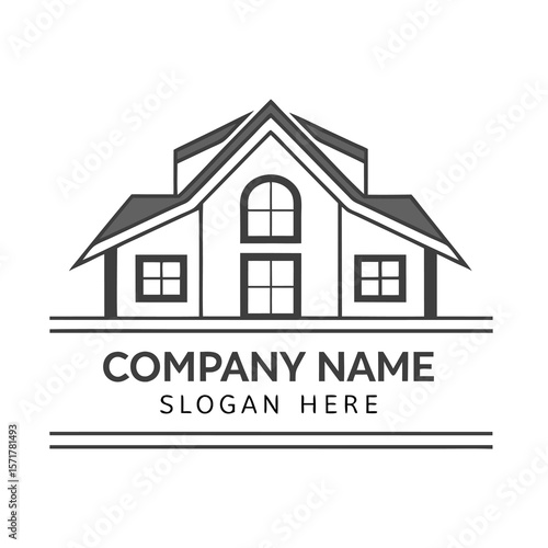 Simple home logo design with company name and slogan space