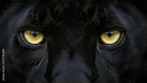 Close-up of a black panther's eyes staring at the camera